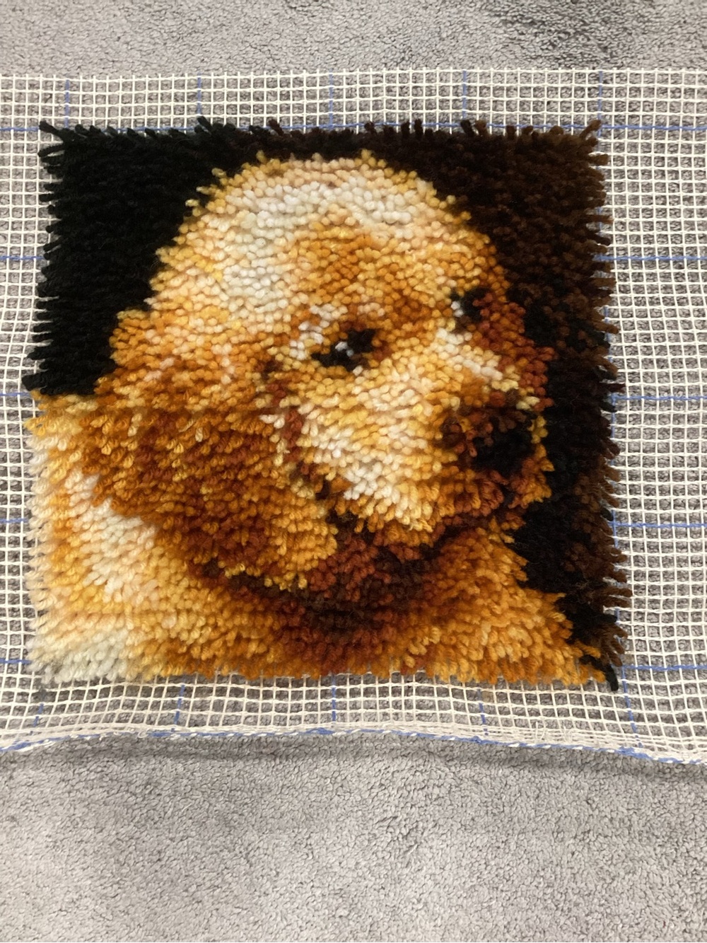 Completed Wonderart Puppy Love Latch Hook Kit 12"X12" Golden Retriever